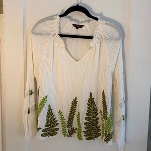 Ranna Gill White Blouse with Green Fern Embroidery